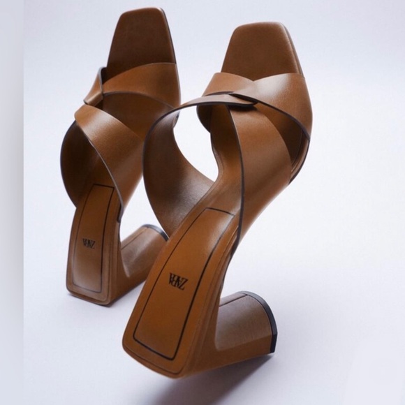 NWT Zara Leather Block Heel Sandals EU 40 / US Size 9 Airfit Technology SOLD OUT - Picture 5 of 12